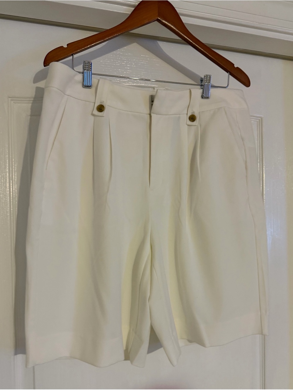 Lands' End Cream High-Rise Tailored Bermuda Shorts
